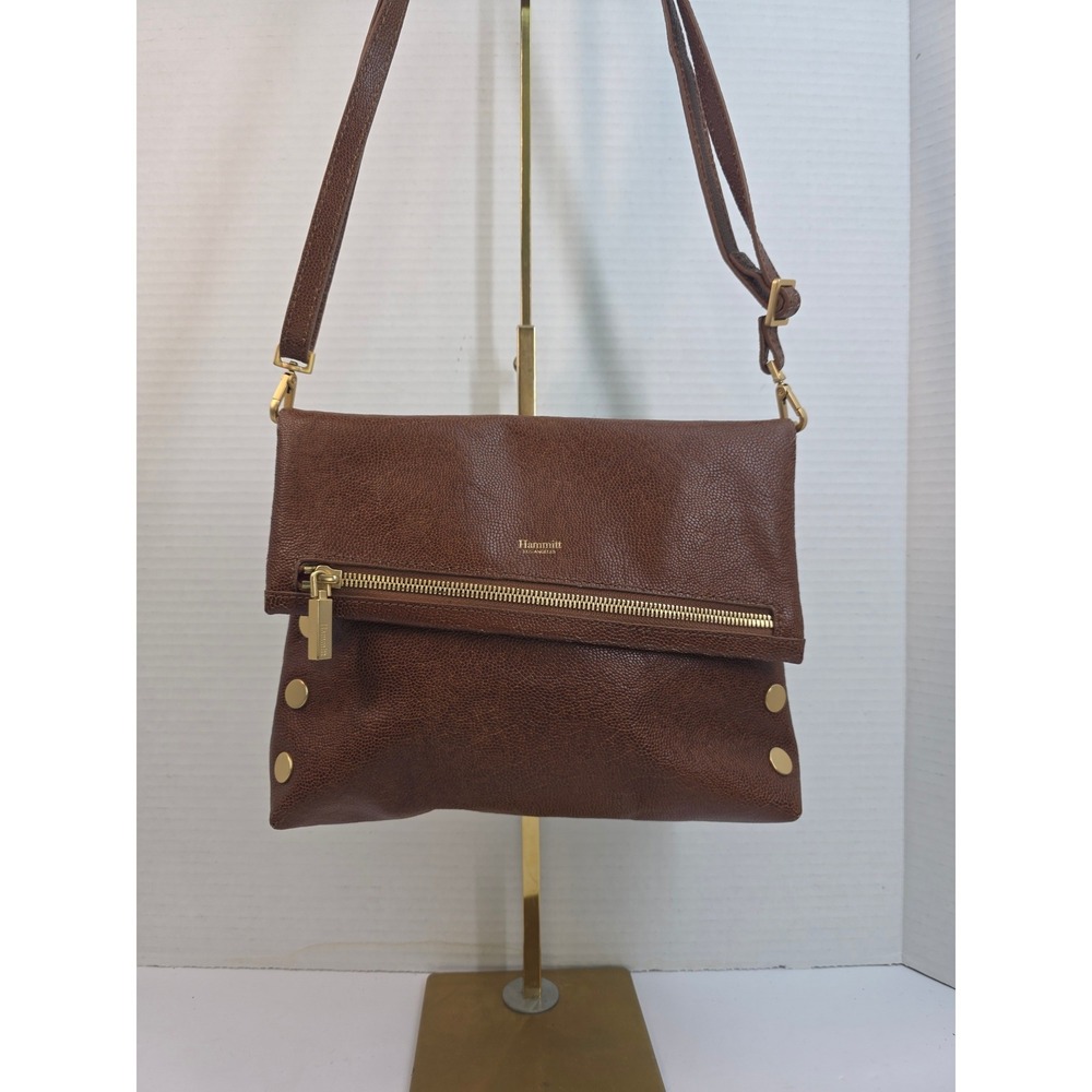 Hammitt Los Angeles VIP Medium Brown Pebbled Leather Crossbody Bag Gold Hardware